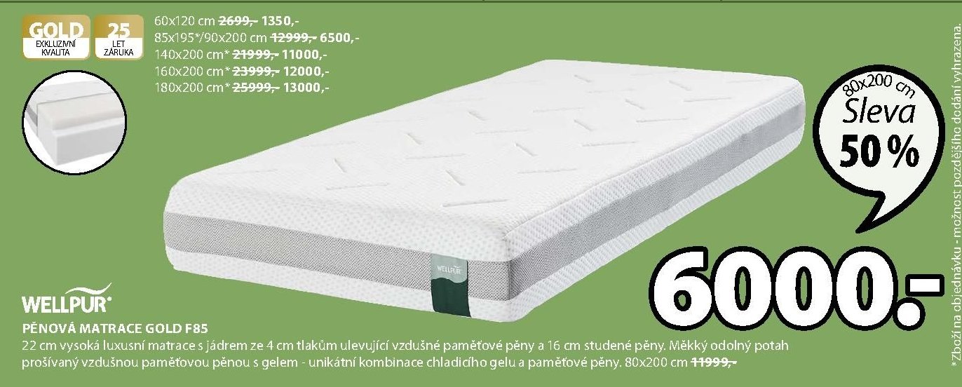WELLPUR PĚNOVÁ MATRACE GOLD F85