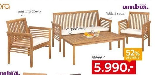 Zahradní sestava, 4dílná, z masivu dřeva akácie lakovaná v barvě teakového dřeva, vč. podložek