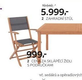 2 Cena za sklápěcí židli s područkami