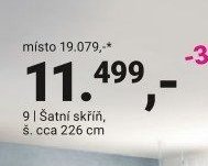 Šatní skříň, š. cca 226 cm
