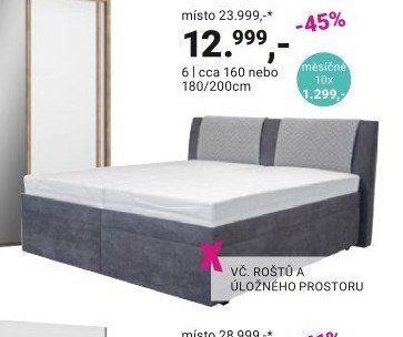 Čalouněná postel, plocha lůžka 160/200 cm