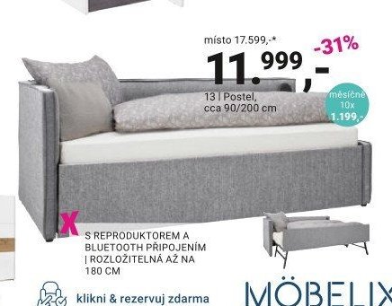 Postel s reproduktorem a bluetooth cca 90/200 cm