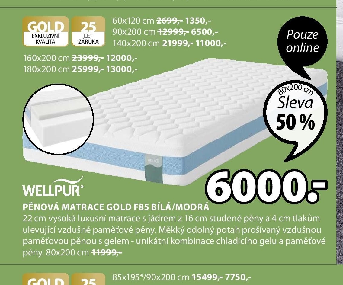 PĚNOVÁ MATRACE GOLD F85 BÍLÁ/MODRÁ
