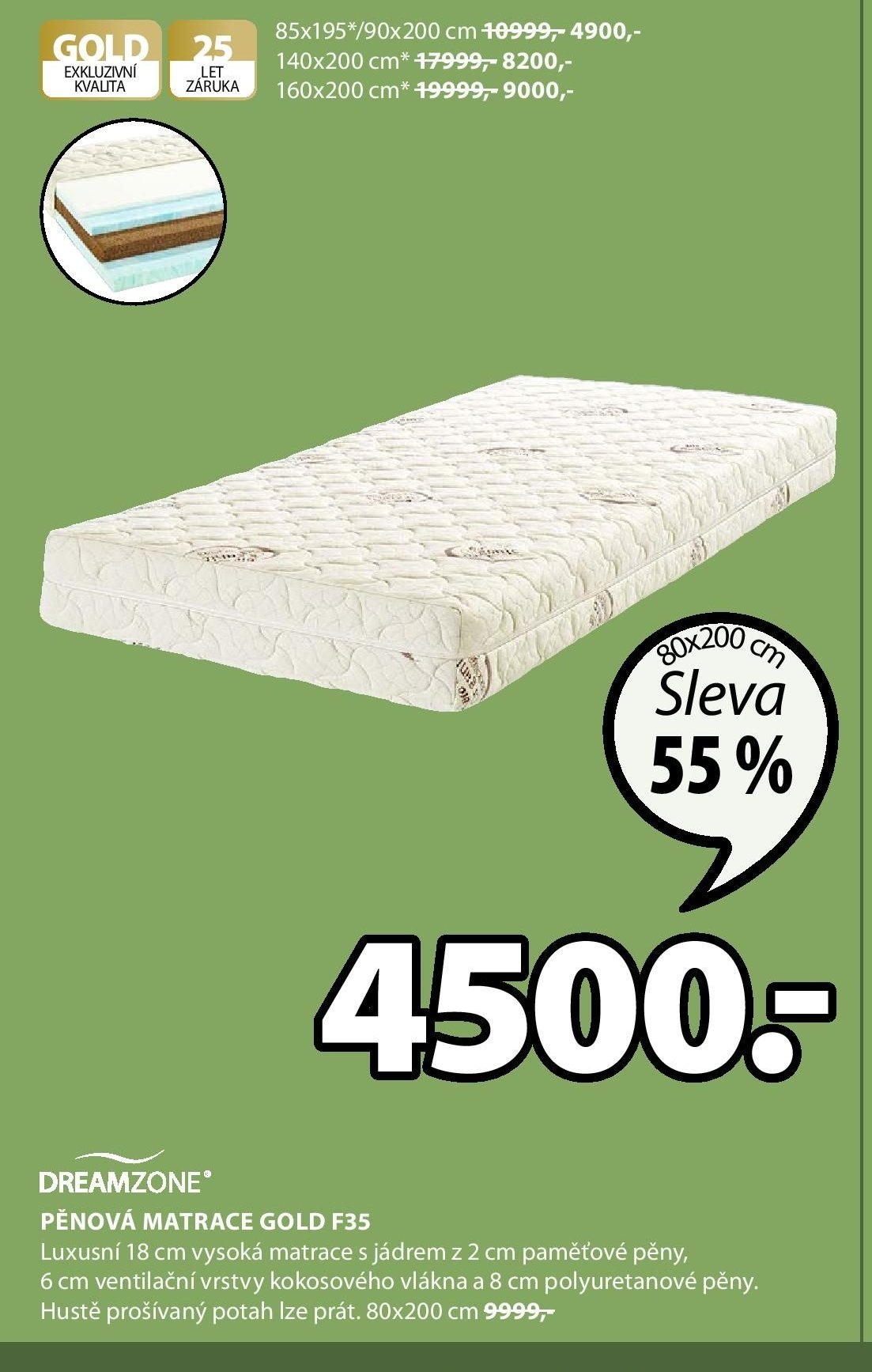 DREAMZONE PĚNOVÁ MATRACE GOLD F35