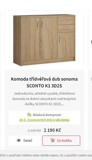 Komoda třídveřová dub sonoma SCONTO K1 3D2S