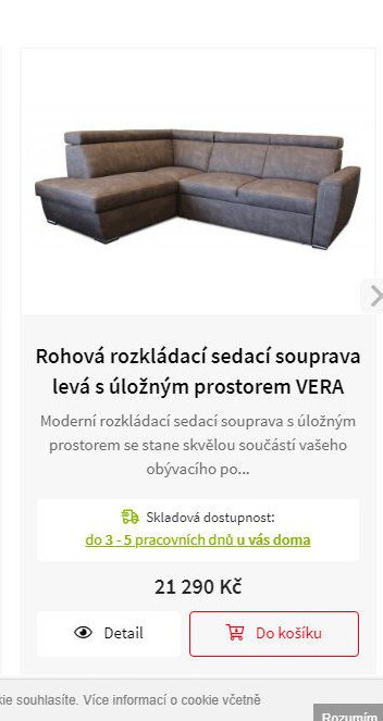 Rohová rozkládací sedací souprava levá s úložným prostorem VERA