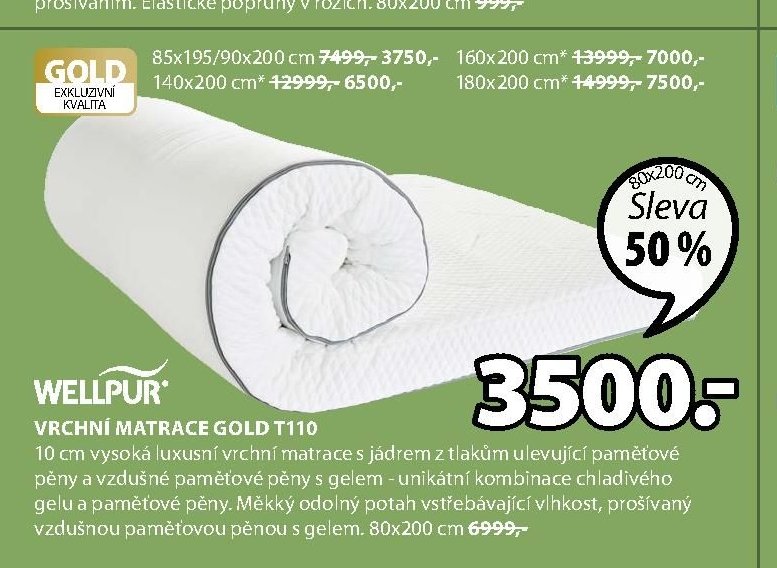 WELLPUR VRCHNÍ MATRACE GOLD T110