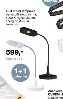 LED stolní lampička barva bílá nebo černá, 5000 K, výška 33 cm, energ. tř. A++ -A