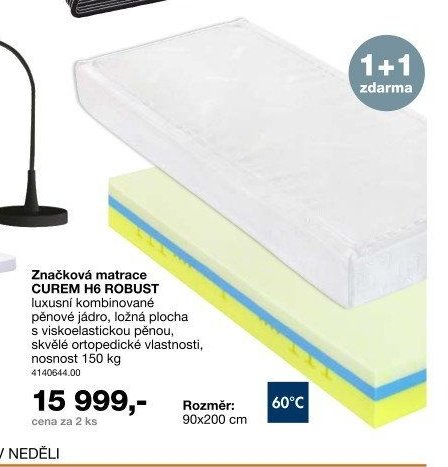 Značková matrace CUREM H6 ROBUST luxusní kombinované pěnové jádro, ložná plocha s viskoelastickou pěnou, skvělé ortopedické vlastnosti, nosnost 150 kg