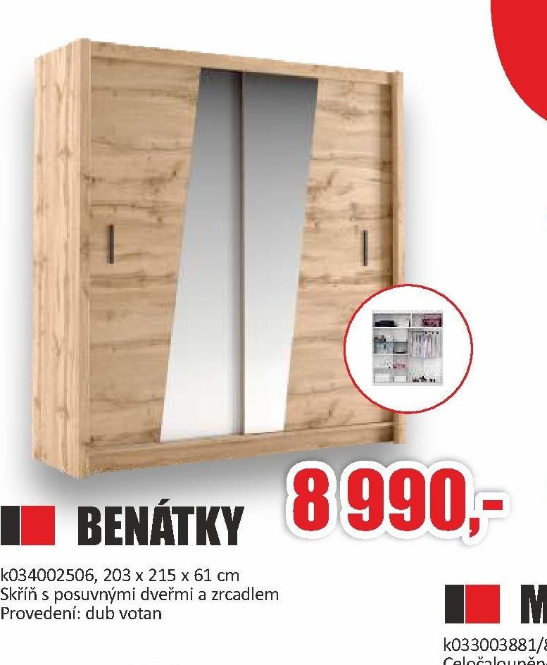 BENÁTKY skříň s posuvnými dveřmi a zrcadlem