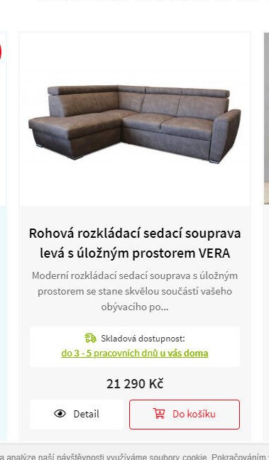 Rohová rozkládací sedací souprava levá s úložným prostorem VERA