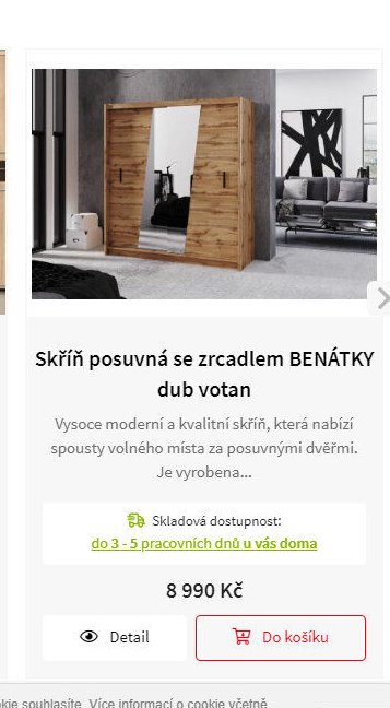 Skříň posuvná se zrcadlem BENÁTKY dub votan