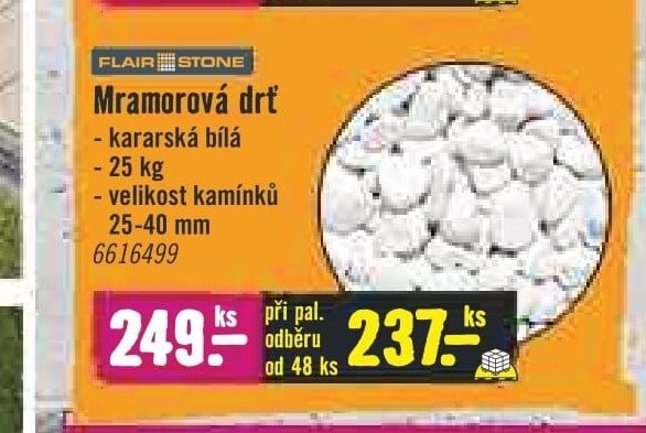 Mramorová drť kararská bílá