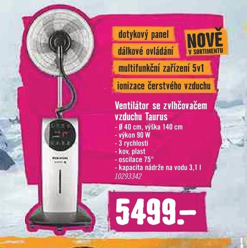 Ventilátor se zvlhčovačem vzduchu Taurus