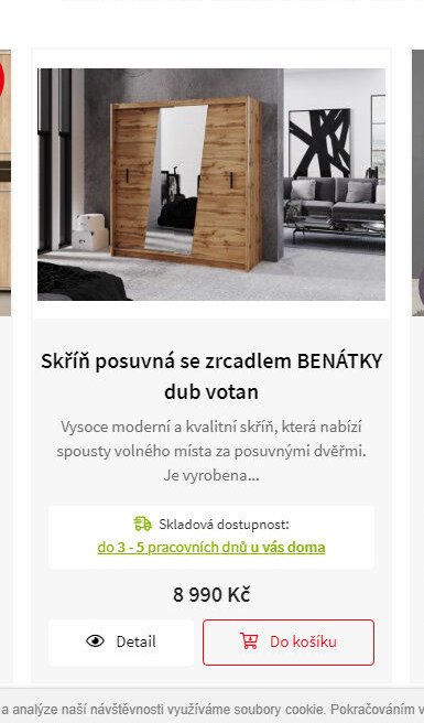 Skříň posuvná se zrcadlem BENÁTKY dub votan