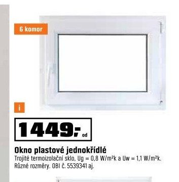 Okno plastové jednokřídlé