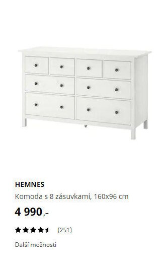 HEMNES Komoda s 8 zásuvkami, 160x96 cm