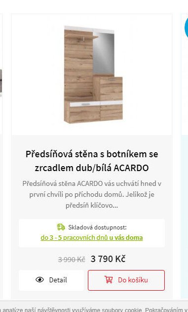 Předsíňová stěna s botníkem se zrcadlem dub/bílá ACARDO