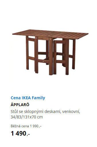 ÄPPLARÖ Stůl se sklopnými deskami, venkovní, 34/83/131x70 cm