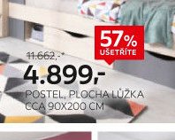 Postel, plocha lůžka cca 90x200 cm