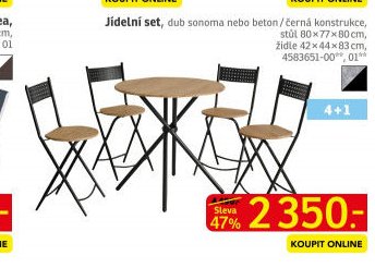 Jídelní set, dub sonoma nebo beton / černá konstrukce