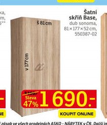 Šatní skříň Base, dub sonoma, 81x177x52 cm, 550387-02