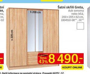 Šatní skříň Greta, dub sonoma nebo bílá, 200x205x62 cm, 1004510-00