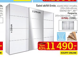 Šatní skříň Ernie, alpská bílá/zrcadlo, 270x210x65 cm, 530742-00, 88, Pasparta, 273x210x12 cm, -02