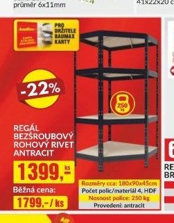 Regál bezšroubový rohový Rivet Antracit