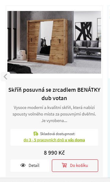 Skříň posuvná se zrcadlem BENÁTKY dub votan