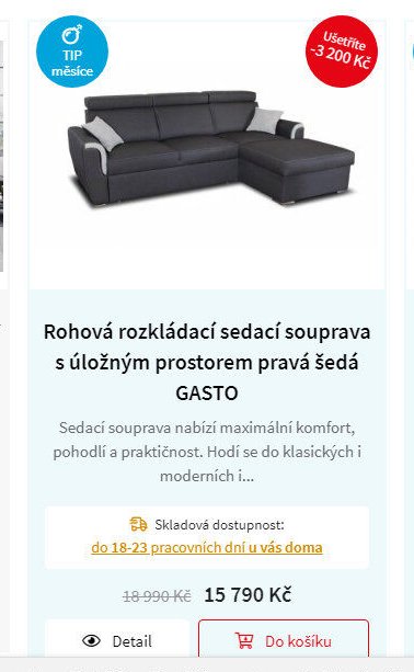 Rohová rozkládací sedací souprava s úložným prostorem pravá šedá GASTO