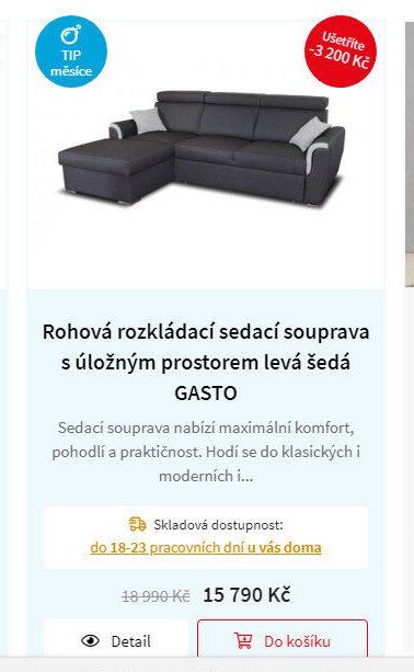 Rohová rozkládací sedací souprava s úložným prostorem levá šedá GASTO