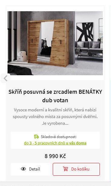 Skříň posuvná se zrcadlem BENÁTKY dub votan