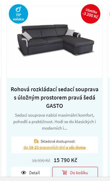 Rohová rozkládací sedací souprava s úložným prostorem pravá šedá GASTO