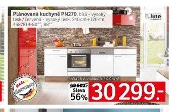 Plánovaná kuchyně PN270, bílá - vysoký lesk / červená - vysoký lesk