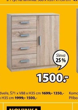 Komoda KABDRUP (4 zásuvky, 1 dveře)