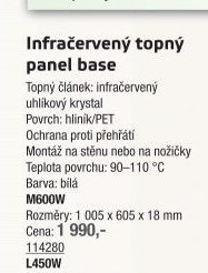 Infračervený topný panel base M600W