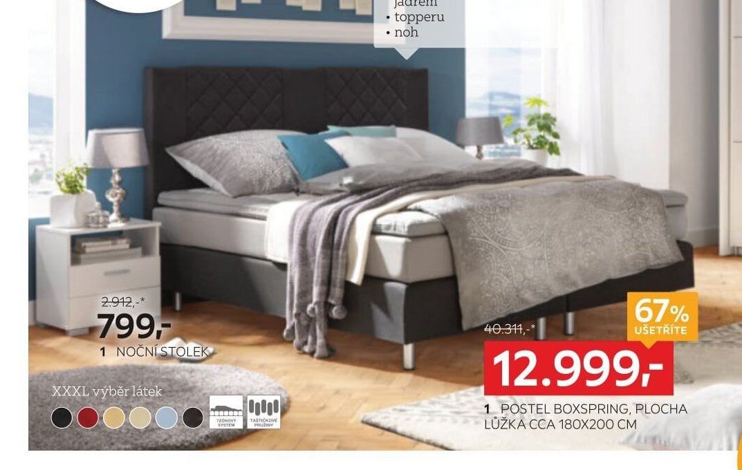1 POSTEL BOXSPRING, PLOCHA LŮŽKA CCA 180X200 CM