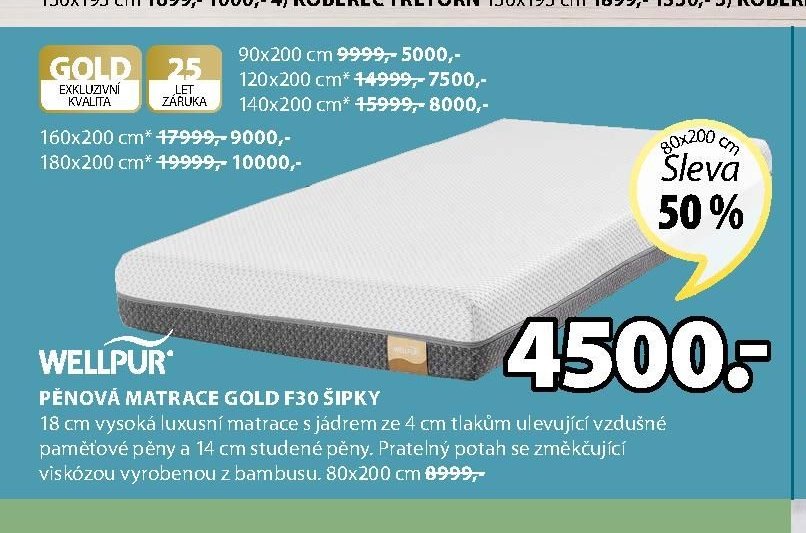 PĚNOVÁ MATRACE GOLD F30 ŠIPKY