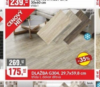 DLAŽBA G304, 29,7x59,8 cm třída I, dekor dřeva