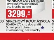 SPRCHOVÝ KOUT A1900A 80x80x175 cm, sklo grafit 5 mm, profil chrom čtvrtkruhový, bez vaničky