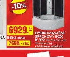 HYDROMASÁŽNÍ SPRCHOVÝ BOX K-392 90x90x220 cm čtvrtkruhový s hlubokou vaničkou