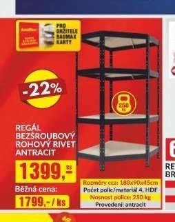 REGÁL BEZŠROUBOVÝ ROHOVÝ RIVET ANTRACIT