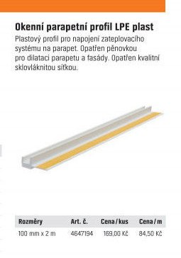 Okenní parapetní profil LPE plast