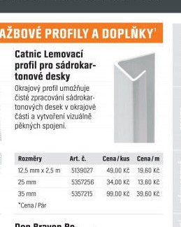 Catnic Lemovací profil pro sádrokartonové desky