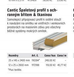 Cantic Špaletový profil s ochranným břitem a tkaninou