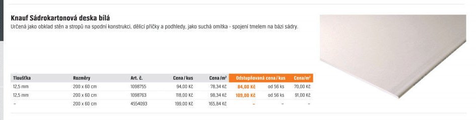 Knauf Sádrokartonová deska bílá