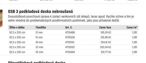OSB 3 podkladová deska nebroušená
