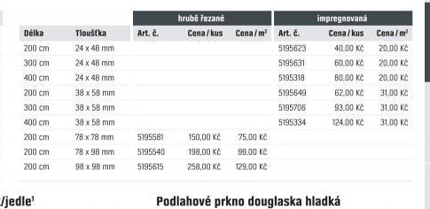 smrkové/jedlové rámové dřevo, hrubě řezané nebo impregnované