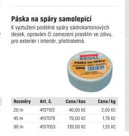 Páska na spáry samolepicí